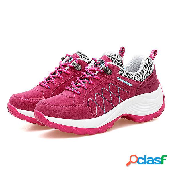 Bloqueio de cor de couro Lace Up Sport Trainers plataforma