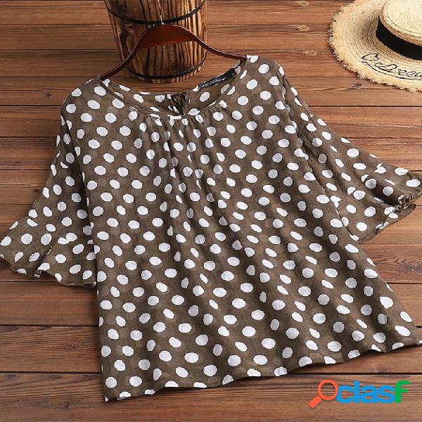 Blusa de manga curta plissada de bolinhas Plus