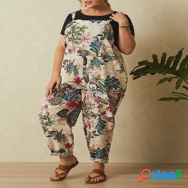 Bohemia Print Alças ajustáveis Plus Macacão de tamanho