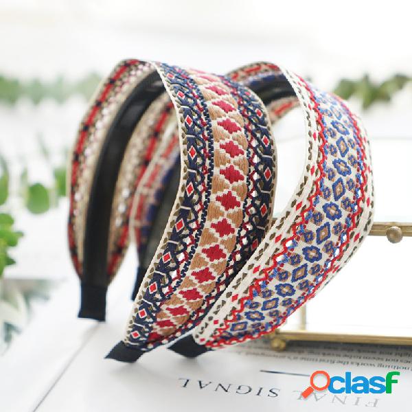 Bohemian Cotton Linen Anti-skid Wide Hairband Ethnic Fita