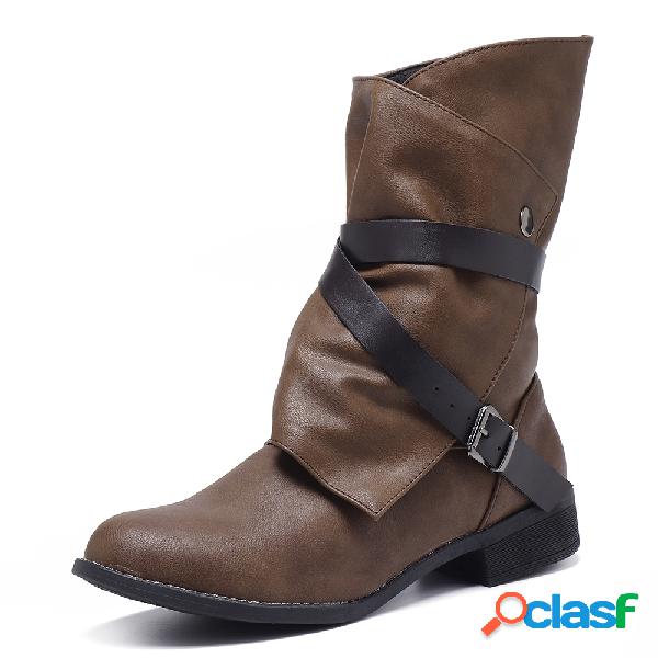Botas grandes das mulheres da fivela do salto robusto da