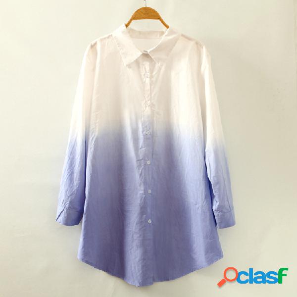 Camisa de manga comprida casual de cor gradiente