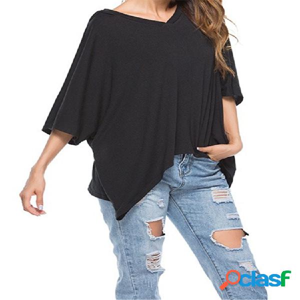 Camisas de manga curta cor pura meia manga