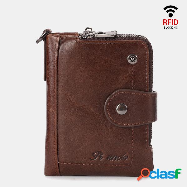 Carteira Casual Rfid Antimagnetic Couro Genuíno Zipper