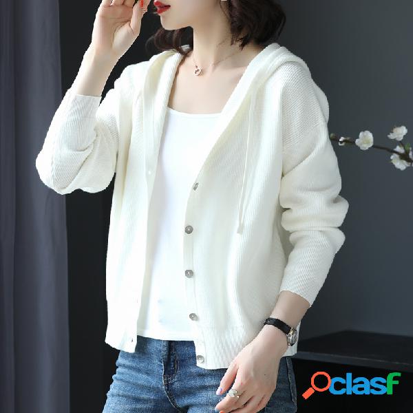 Casaco com capuz Camisola de mangas compridas Knit Sweater