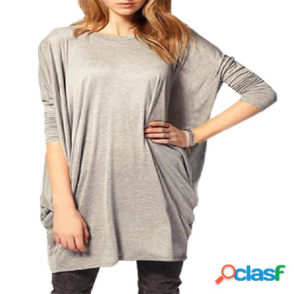 Casual Loose Ultra-wide Long Bat Sleeve T-shirt de malha