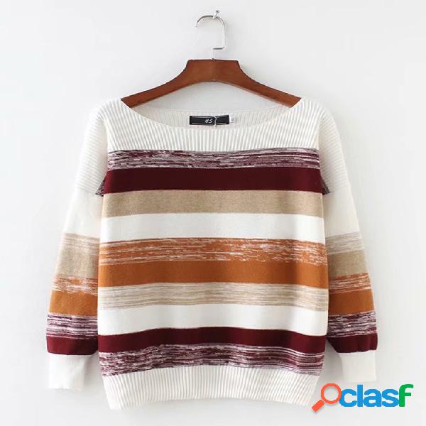 Casual Print Crew Neck Camisola de manga comprida