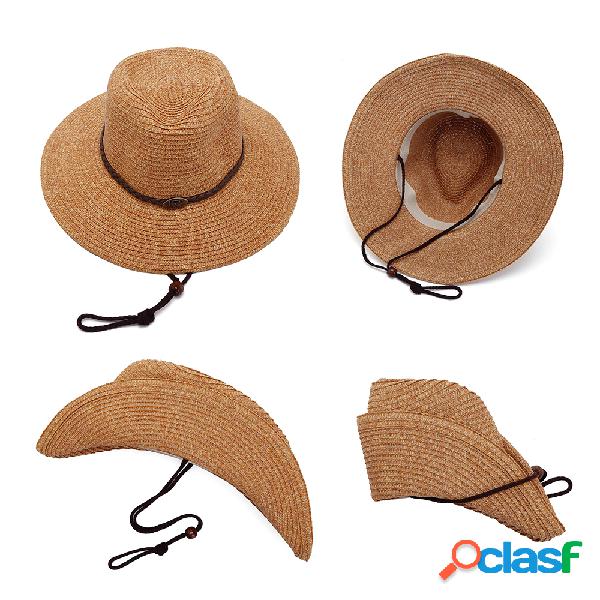 Chapéu Masculino de Vaqueiro de Verão de Palha Respirável