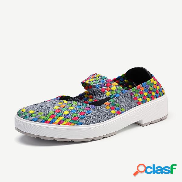 Colorful malha Slip On Salto Grosso sapatos de plataforma