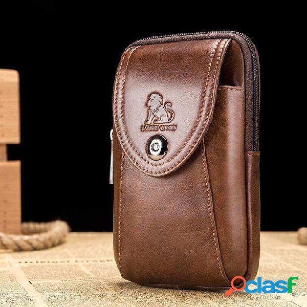 Couro genuíno Vintage 6 polegadas Phone Bag Saco de cintura