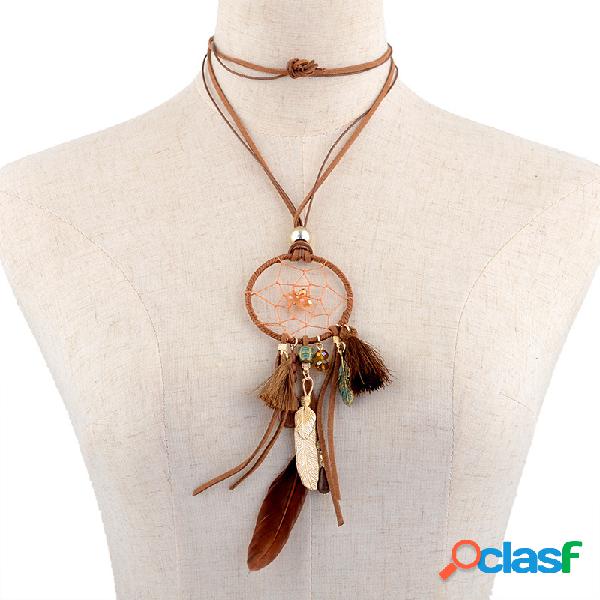 Dreamcatcher vintage Pingente Colar de Metal Pena Borla