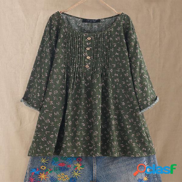 Estampa Floral Vintage Plus Tamanho Camisa