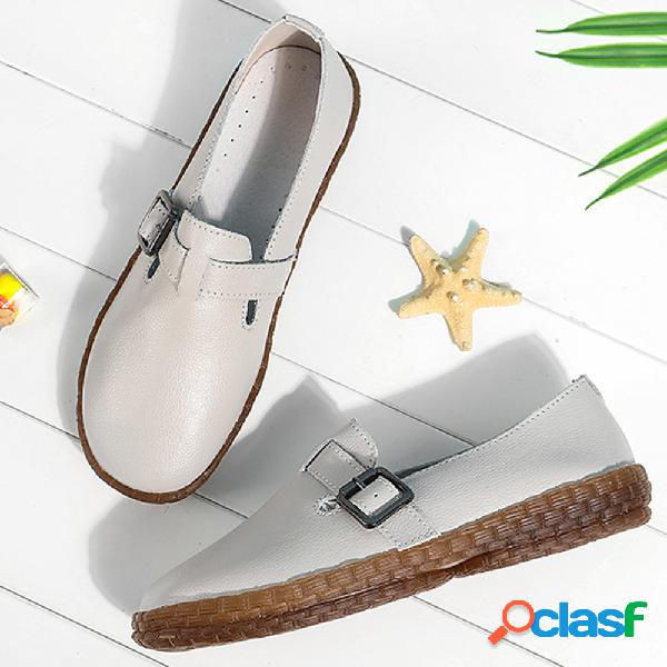 Fivela decoração couro confortável casual sapatos baixos