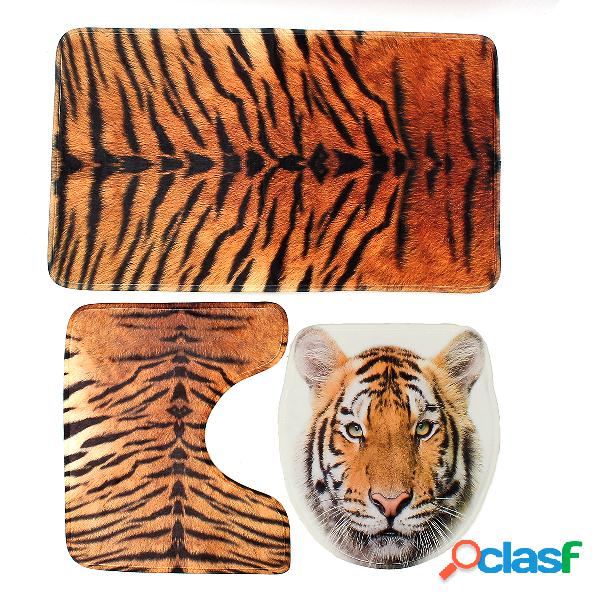 Flanel Tiger Pattern Theme Tapete de WC Banheiro Contour Mat