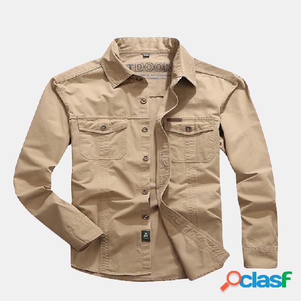 Homens Casual Plus Tamanho Double Chest Pockets Cotton Work