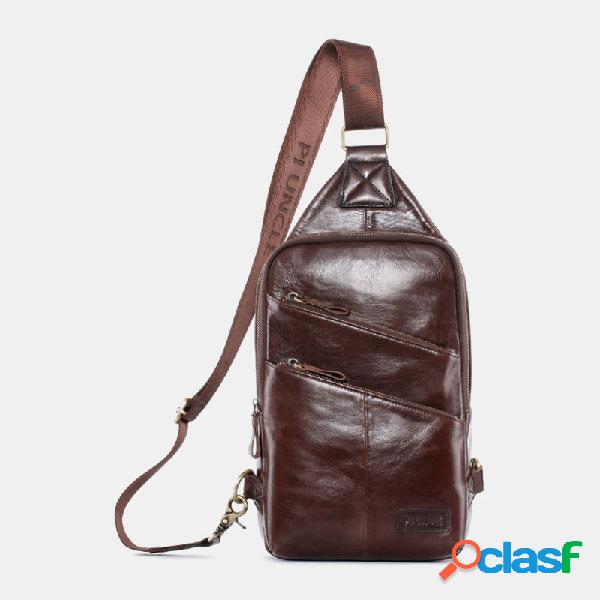 Homens Casual Solid Couro Genuíno Crossbody Bolsa