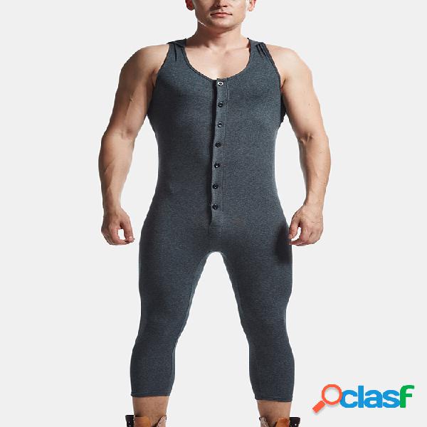 Homens Cor sólida Onesies Pijama Sem Mangas Com Capuz