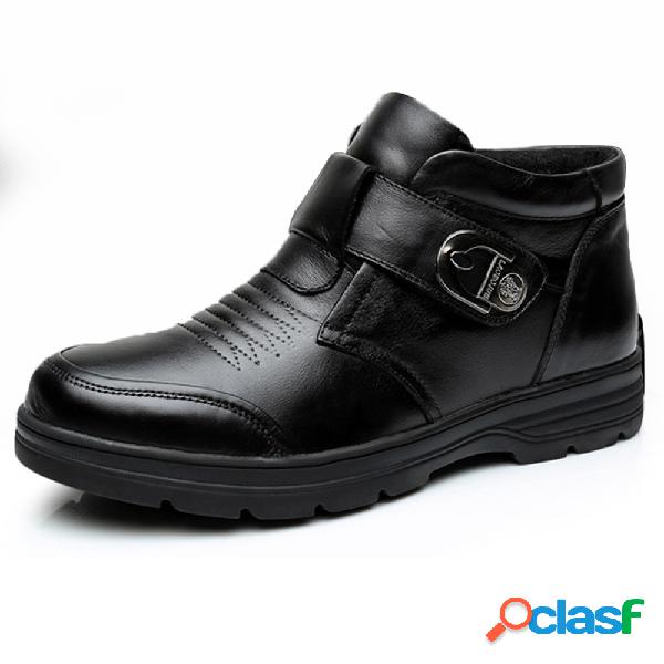 Homens Couro Genuíno Slip Resistente Hook Loop Botas