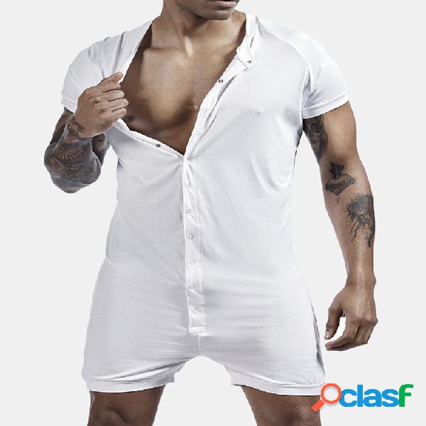 Homens Plain Onesies Pijama Viscose Respirável Manga Curta