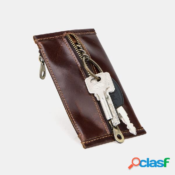 Homens Slim Key Couro Genuíno Zipper Coin Purse
