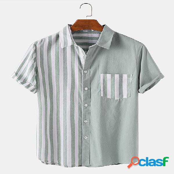 Homens algodão listrado retalhos Casual lapela Designer