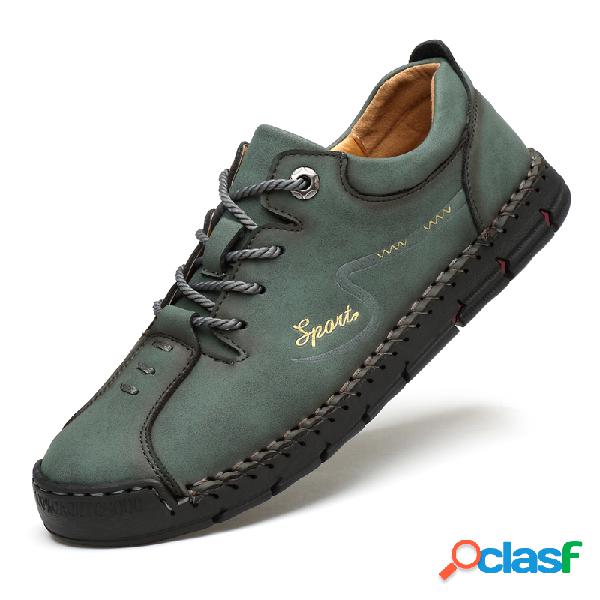 Homens borracha dedo do pé mão costura sapatos de couro de