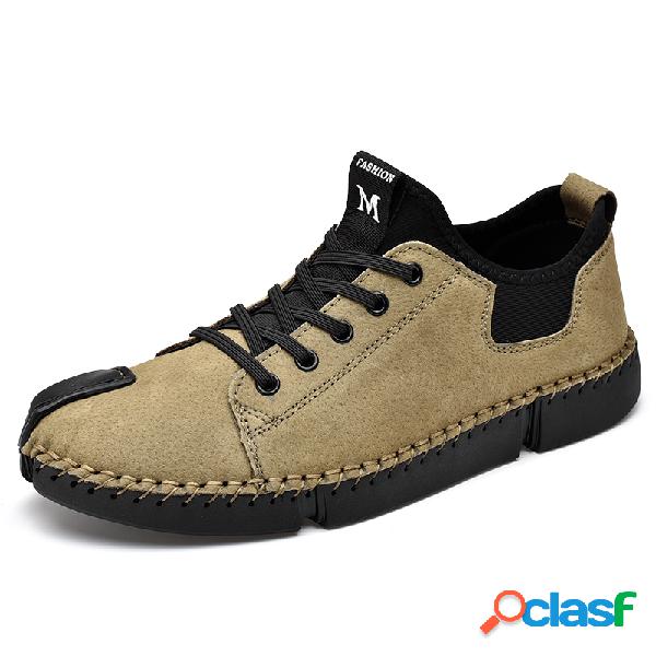 Homens de borracha Cap Toe Microfiber Couro Elastic Lace Up