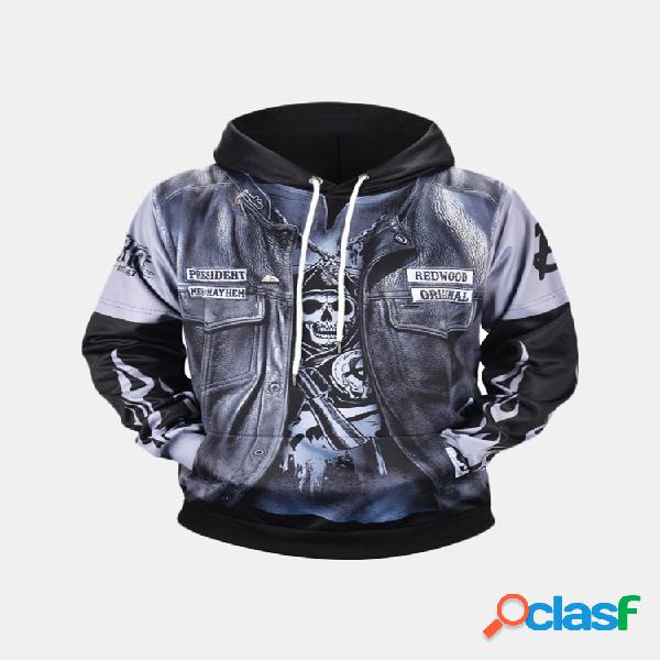 Impressão Digital 3D Caveira Com Cordão Hoodies