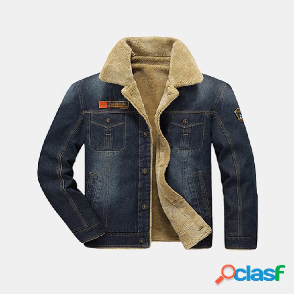Inverno Casual Espessura Warm Denim Jacket Multi Pockets