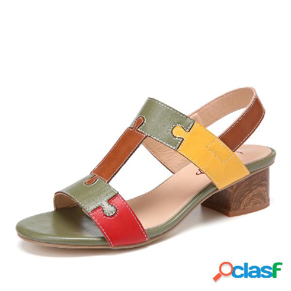 LOSTISY Color Block T Shape Toe Aberto Elastic Banda Chunky