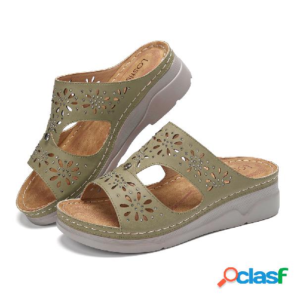 LOSTITE Flor de strass escavar sandálias de plataforma