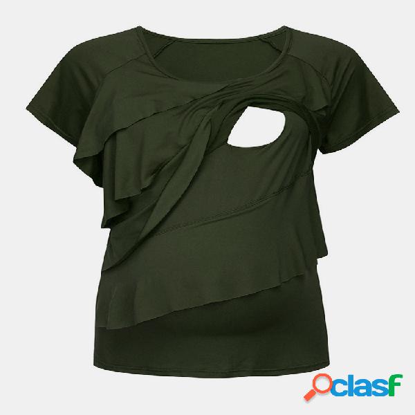Maternidade multi-funcional babados mangas curtas tops de