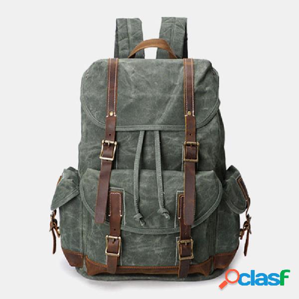 Men Couro Genuíno Mochila de viagem ao ar livre à prova de