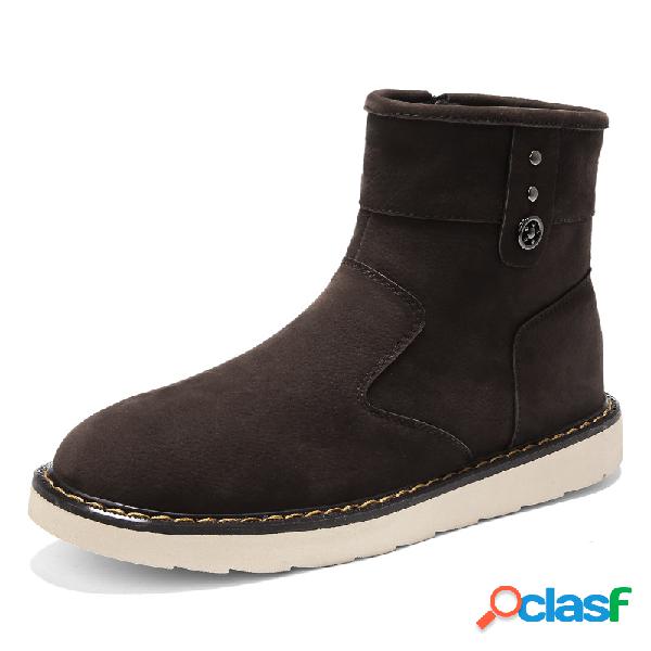 Men Plush Forro de couro Antiderrapante Warm Side Zipper