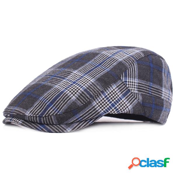 Men Unisex Plaid Cotton Caps de Beret Respiratório Casual