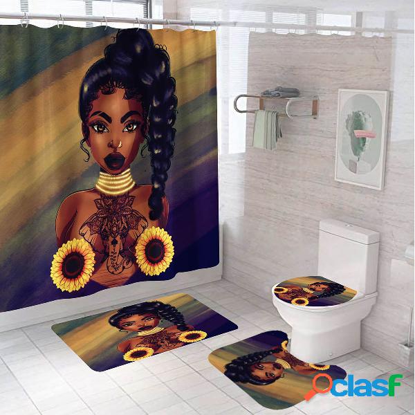 Meninas africanas Impressão Banheiro Conjunto de Cortina de
