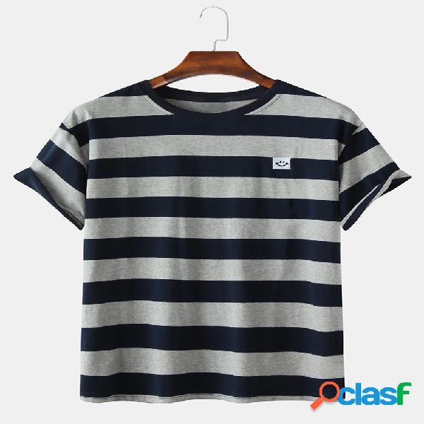 Mens 100% Algodão Plain Stripe Loose T-Shirts