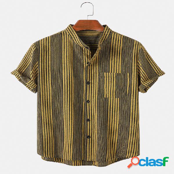 Mens 100% Cotton Stripes Print Light respirável Camisas de
