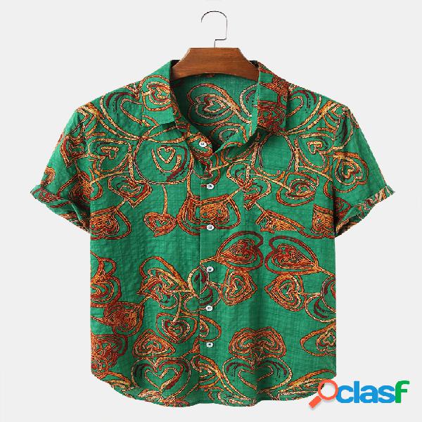 Mens Abstract Floral Print Casual Camisas de grife de manga