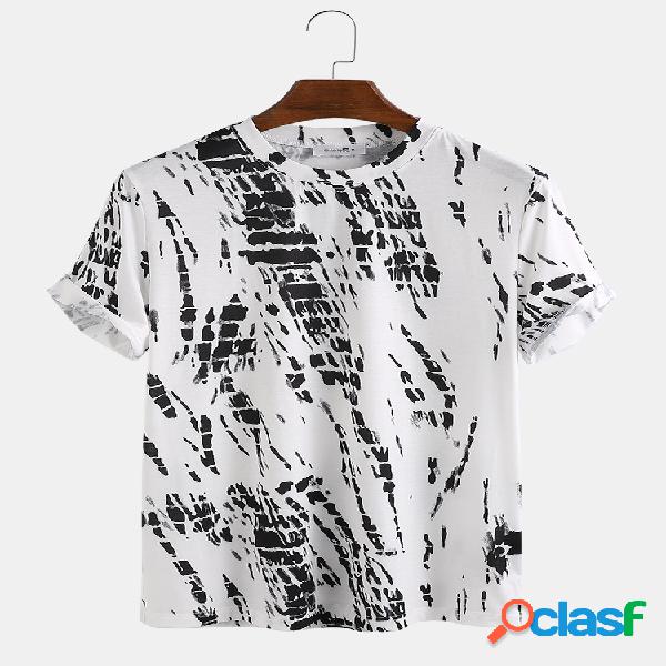 Mens Abstract Graffiti Print respirável O Neck Camisetas