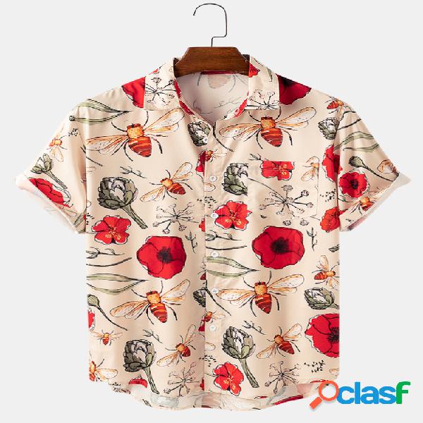 Mens Allover Floral & Element Print Respirável Verão