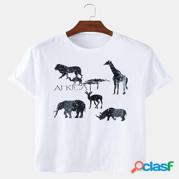 Mens Animal Printed Cotton Casual Camisetas de manga curta