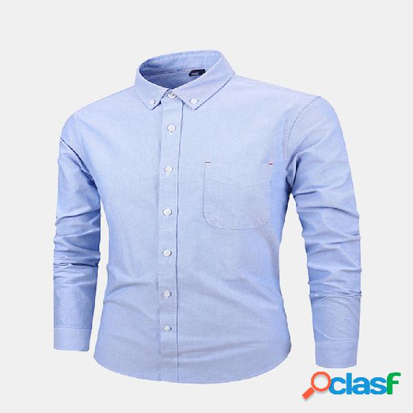 Mens Business Casual Loose Turn Collar Algodão Cor sólida