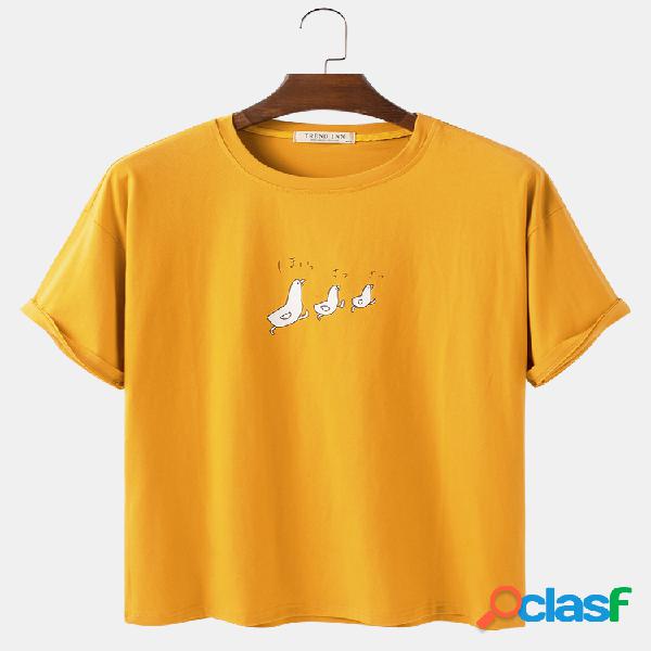 Mens Cartoon Hens Printed Cotton O-Neck Casual T-shirts de