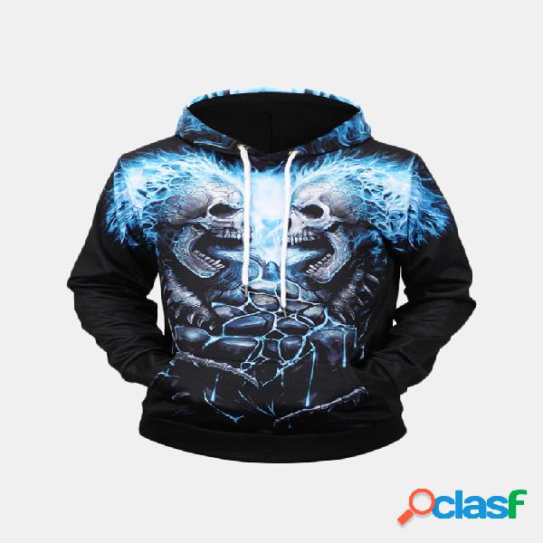 Mens Caveira Digital 3D Impressão Hoodies Casual