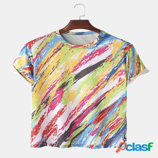 Mens Colorful Graffiti Print Loose Light Thin O-Neck