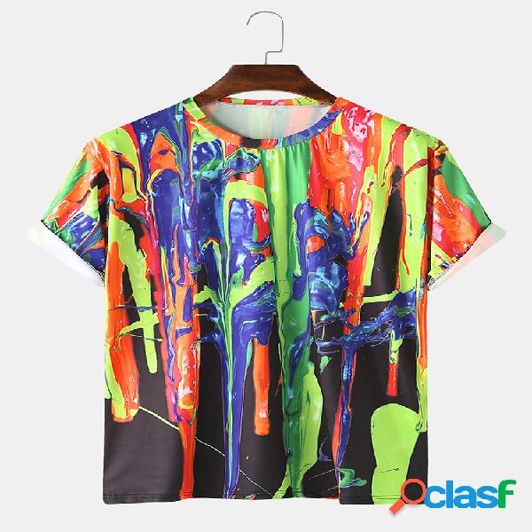 Mens Colorful Print Loose Light Summer Casual O-Neck