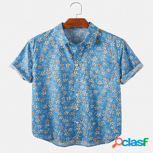 Mens Daisy Floral Print Light Camisas de grife de manga