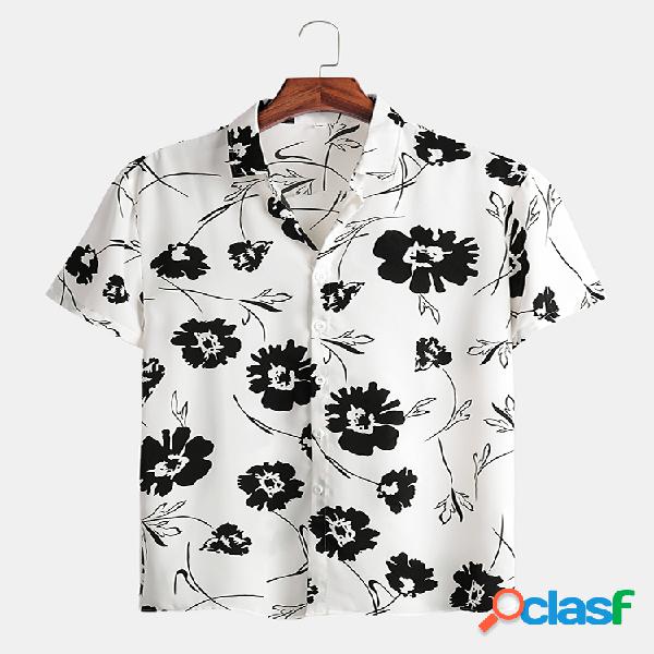 Mens Designer Floral Impresso Casual Lignt Camisas de manga