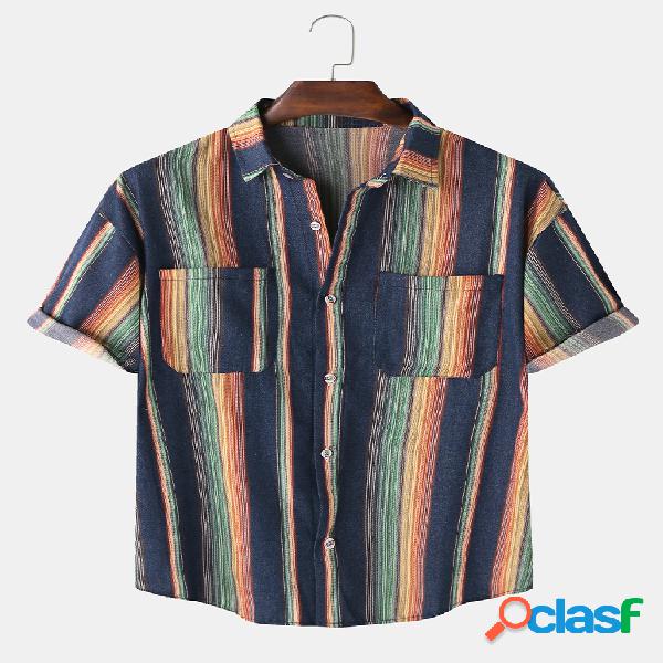Mens Designer Gradient Colorful Stripd Bolsos duplos de
